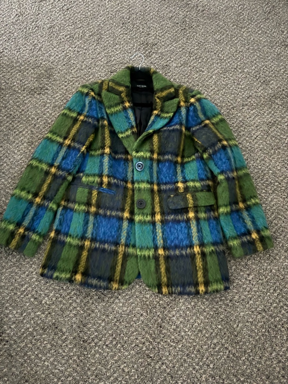 kate spade Multicolor Plaid Mohair-Blend Jacket in Green, Blue & Yellow - Picture 2 of 4